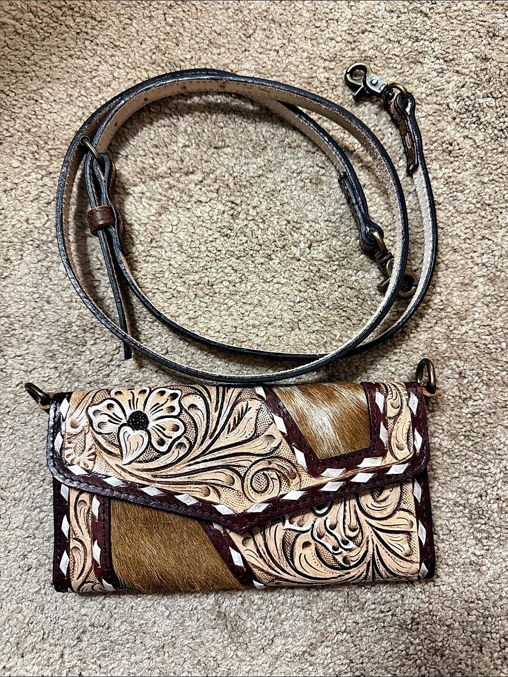 Floral Brown & Cream Crossbody Bag